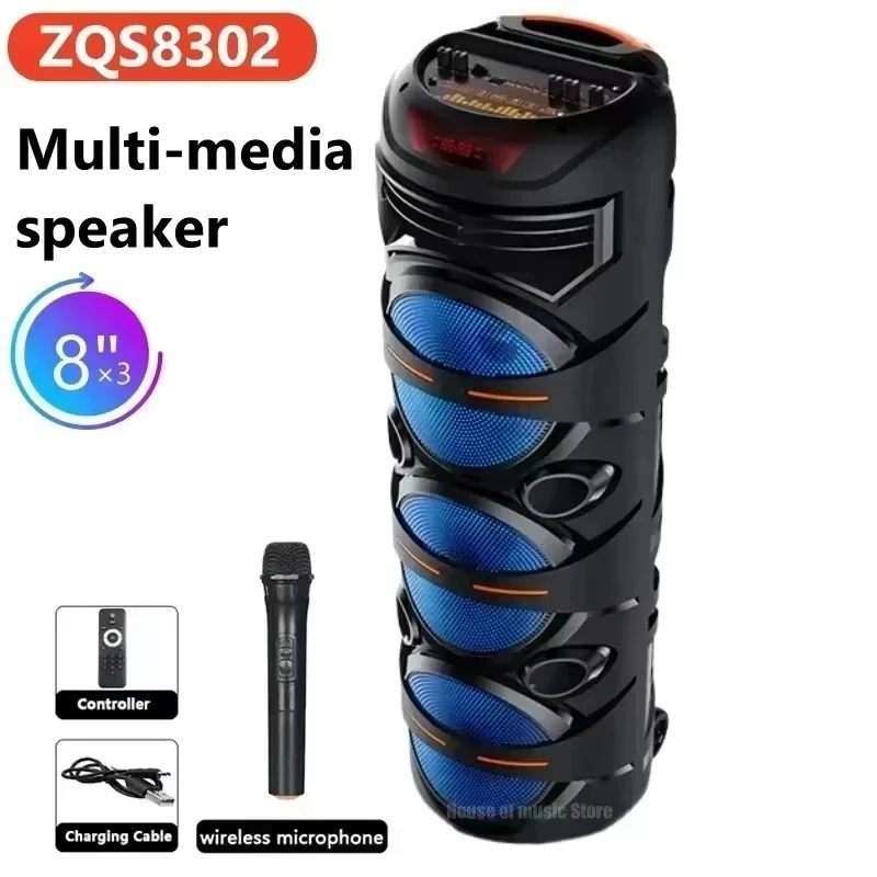 Sing-e ZQS8301 8 inch *3 Party Sounds System Dj Speaker Outdoor Wireless Bluetooth Speakers Boombox